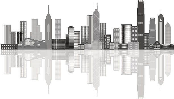 Hong Kong City Skyline Grayscale Panorama Illustration Hong Kong City Skyline Panorama Grayscale Isolated on White Background Vector Illustration victoria harbour stock illustrations