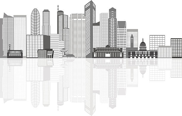singapur panoramę miasta skala szarości z odbicie ilustracja wektorowa - singapore stock illustrations