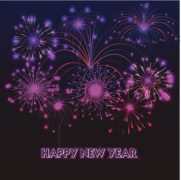 Vector illustration of Happy New Year with fireworks background