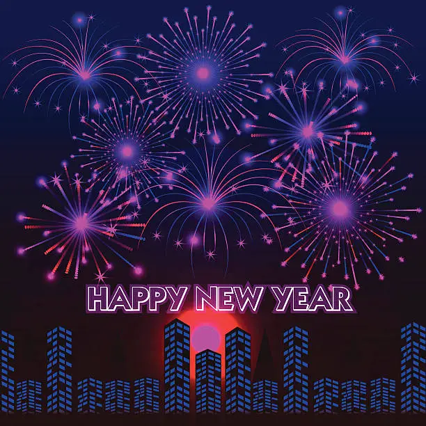 Vector illustration of Happy New Year with fireworks background
