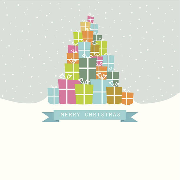 Pile of Christmas gifts in the snow vector art illustration