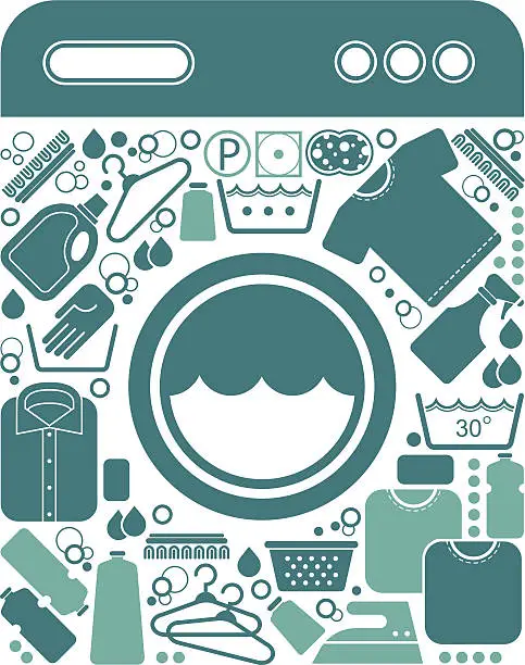 Vector illustration of Composition with laundry symbols