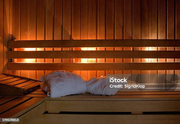 Indoor Sauna Stock Photo - Download Image Now - Sauna, Alternative Therapy, Bathrobe