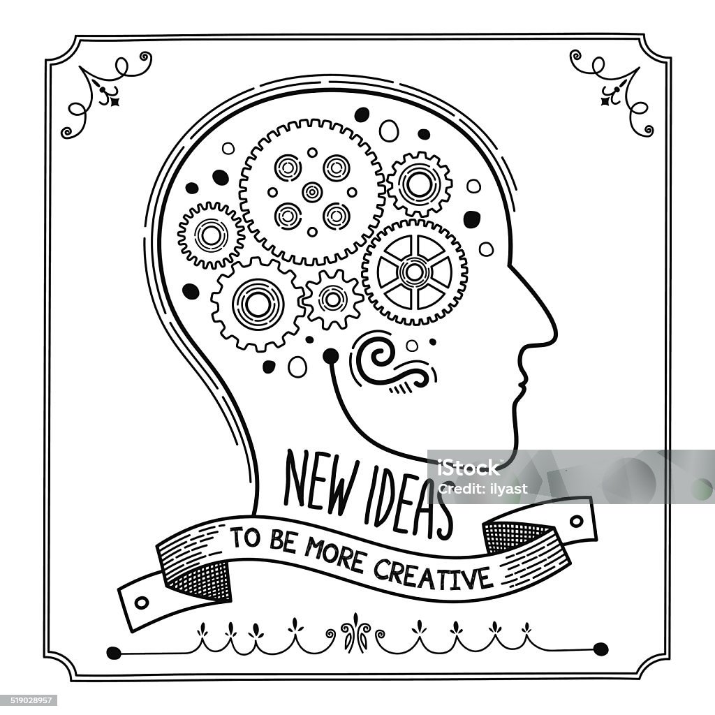 New Ideas Hand drawn banner with gears and text lettering "New Ideas" Doodle stock vector