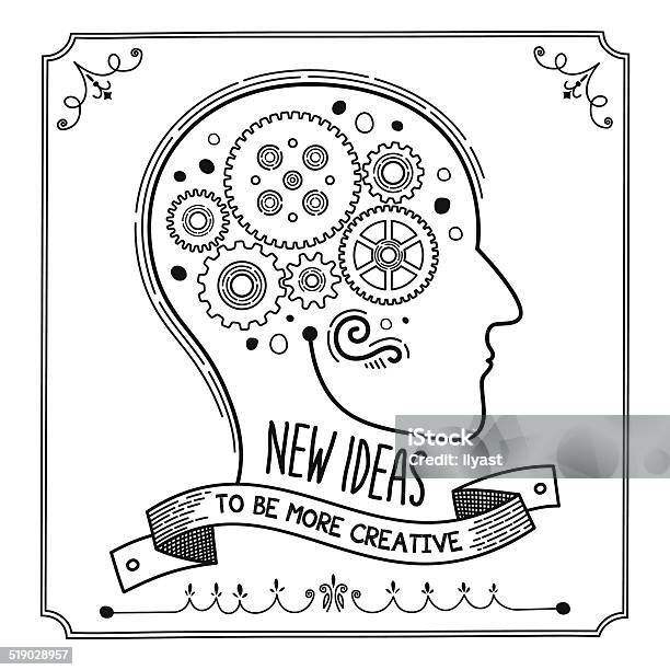 New Ideas Stock Illustration - Download Image Now - Doodle, Gear - Mechanism, Human Head