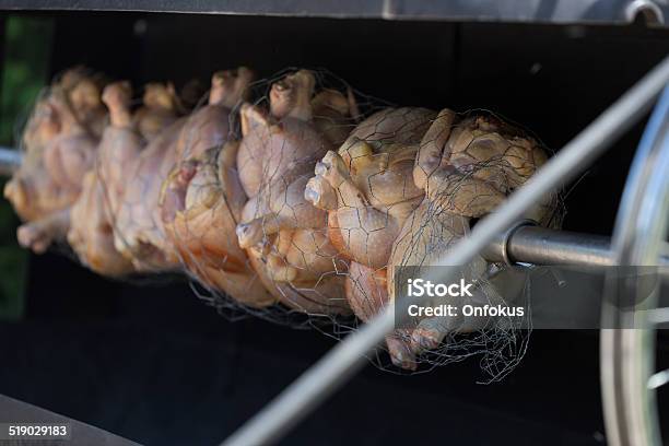 Roast Chicken On Open Fire Bbq Stock Photo - Download Image Now - Barbecue - Meal, Barbecue Chicken, Barbecue Grill