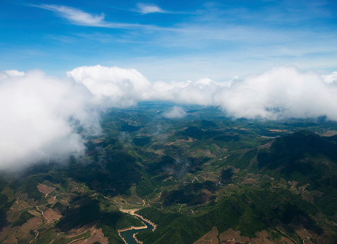 Beautiful scenic of mountain and river seen from above.