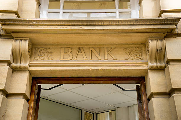 istock Bank Sign logo entrance, Stone Background 519030545