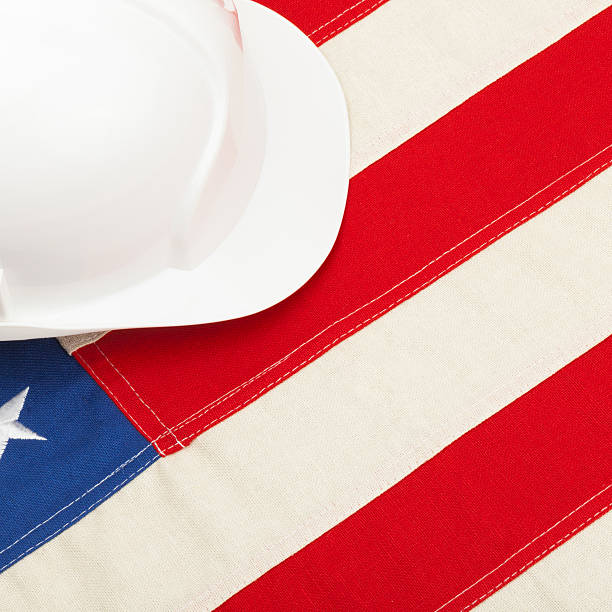istock Protective helmet over US flag - 1 to 1 ratio 519031275