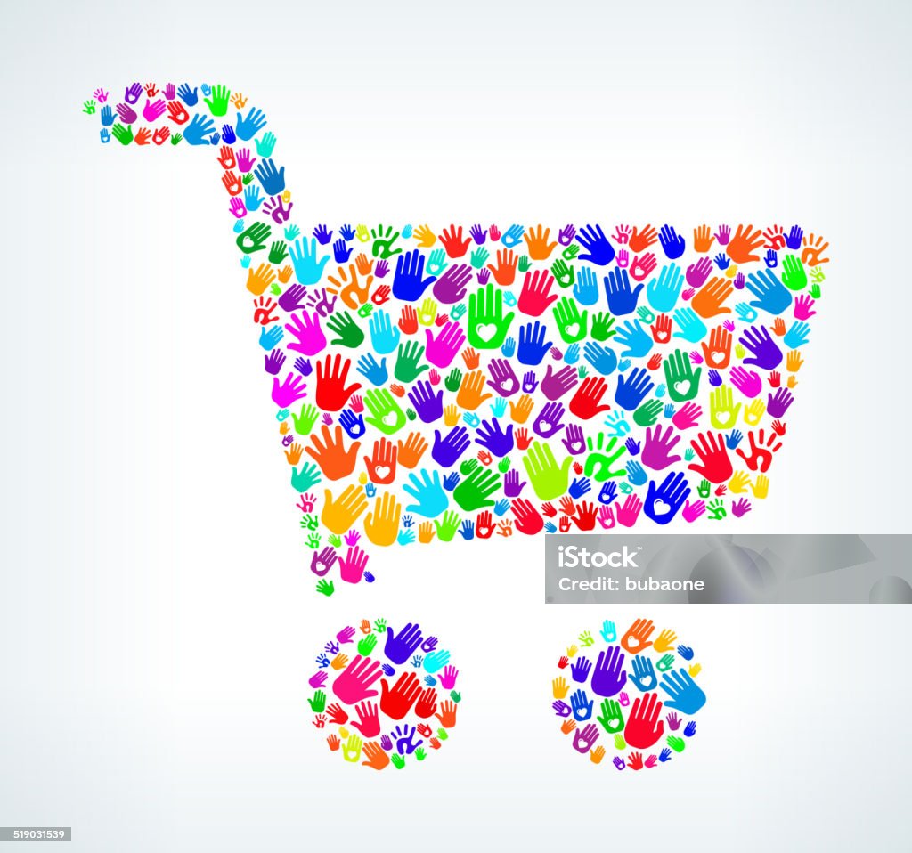 Shopping Cart on Hands Pattern White Background Community stock vector