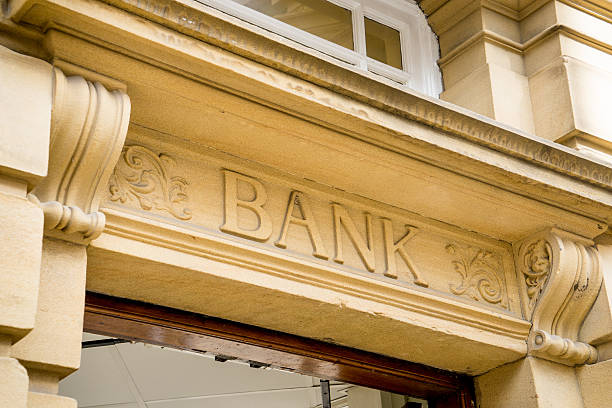 istock Bank Sign logo entrance, Stone Background 519031667