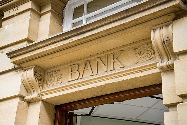 istock Bank Sign logo entrance, Stone Background 519031987