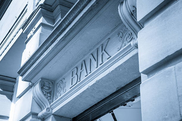 istock Bank Sign logo entrance, Stone Background 519032067