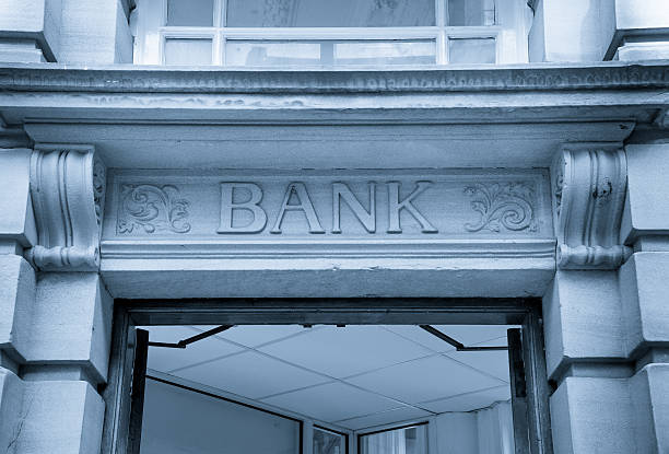 istock Bank Sign logo entrance, Stone Background 519032373