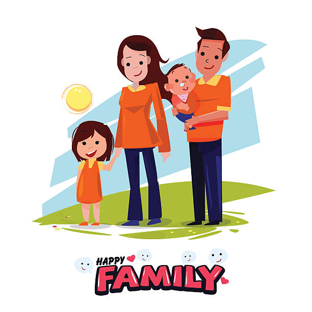 happy family character design with typographic design - vector happy family character design with typographic design - vector illustration my stepmom stock illustrations