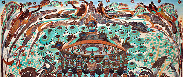 mural mitología patrones - dunhuang fotografías e imágenes de stock