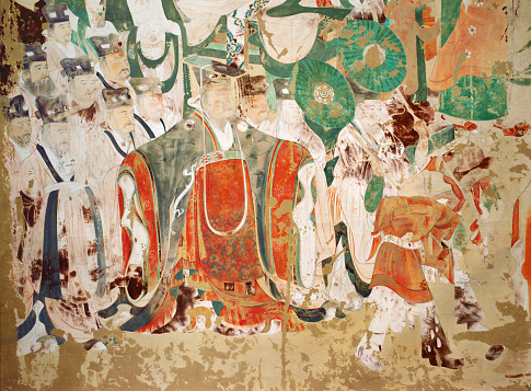 Mural mythology patterns abstract backgrounds, Mogao caves. The Northern Wei Dynasty (AD 386 onwards), China.