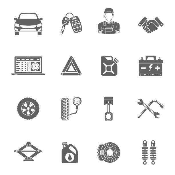 auto-vektor-icons satz - technician computer repairing wrench stock-grafiken, -clipart, -cartoons und -symbole