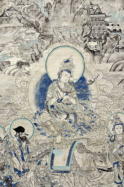 mural budismo patrones - dunhuang fotografías e imágenes de stock