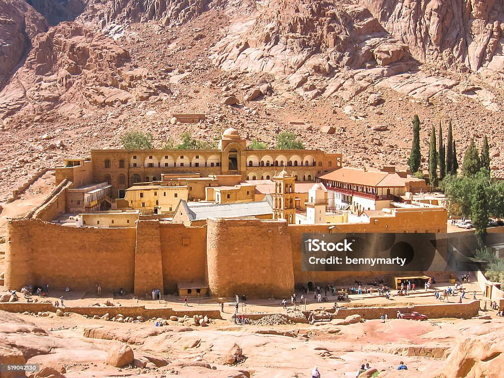 Monastery of St. Catherine Egypt Aerial view of the Monastery of St. Catherine, the oldest Christian Monastery located on the slopes of Mount Horeb, Sinai Peninsula in Egypt. Monastery Stock Photo