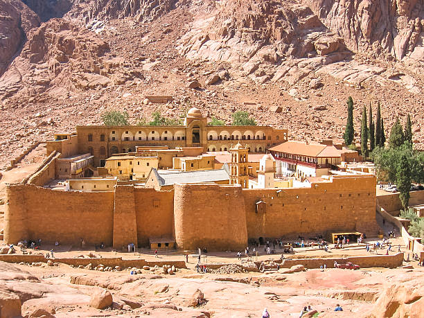 Monastery of St. Catherine Egypt Aerial view of the Monastery of St. Catherine, the oldest Christian Monastery located on the slopes of Mount Horeb, Sinai Peninsula in Egypt. monastery stock pictures, royalty-free photos & images