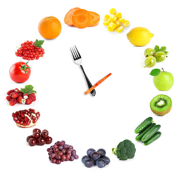 istock Food clock with fruits and vegetables 519042518