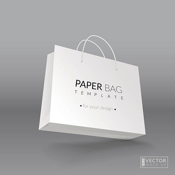 ilustraciones, imágenes clip art, dibujos animados e iconos de stock de realista bolsa de papel de la plantilla. ilustración vectorial - bag white paper bag paper