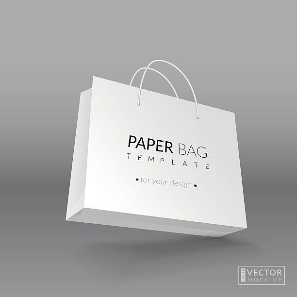 현실적일 종이 매직기 형판. 벡터 일러스트레이션 - isolated on white paper bag white background white stock illustrations