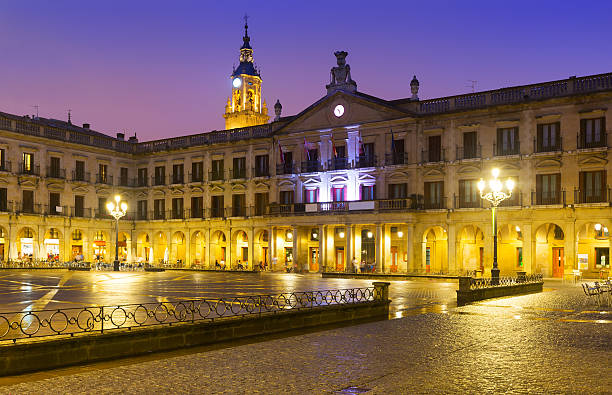 Evening view of  Berria Square (New Square) and city hall. Vitoria-Gasteiz,  Spain