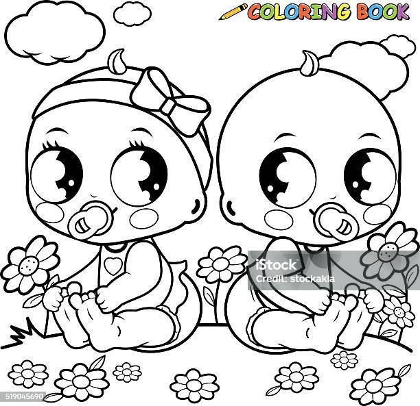 Babies Playing Outside Coloring Book Page Stock Illustration - Download Image Now - Child, Coloring Book Page - Illlustration Technique, 12-17 Months