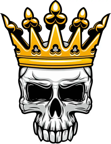 Vector illustration of King skull in royal gold crown