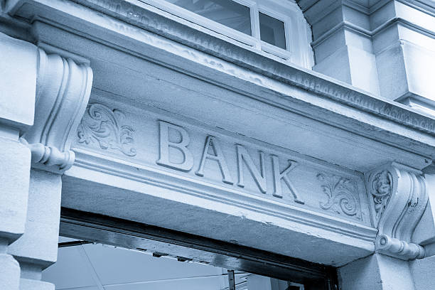 istock Bank Sign logo entrance, Stone Background 519046557