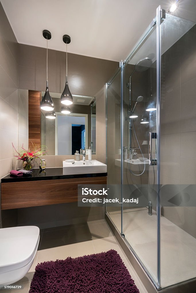 Modern luxury bathroom with shower Modern luxury bathroom with shower in european style Apartment Stock Photo