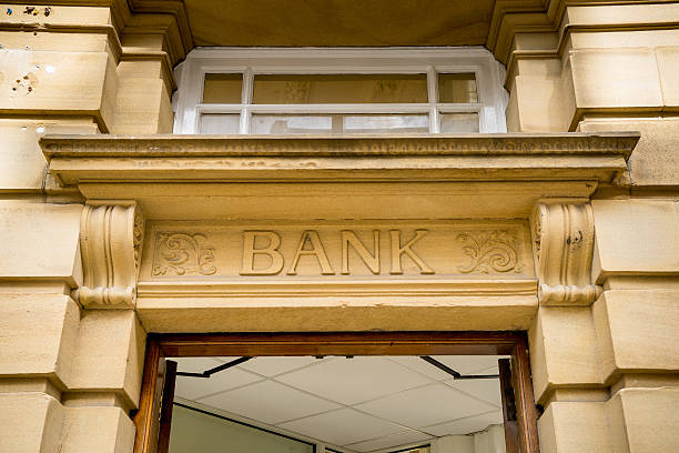istock Bank Sign logo entrance, Stone Background 519049403