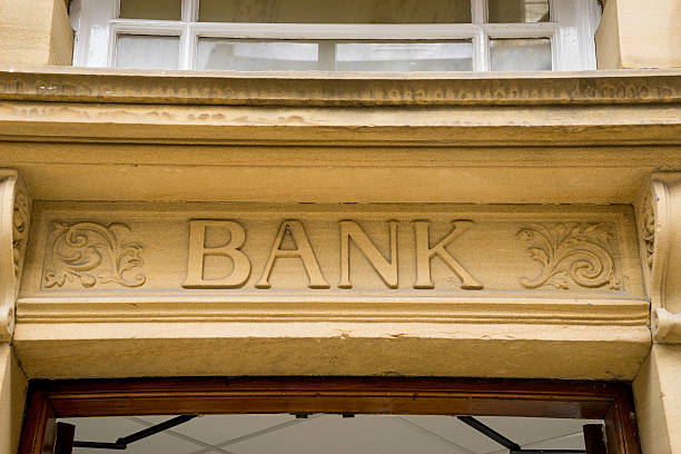 istock Bank Sign logo entrance, Stone Background 519049407