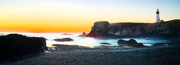 Photo of Yaquna Head Light House Beach Panorama Oregon USA