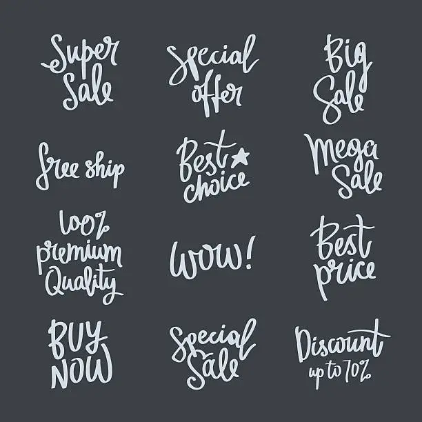 Vector illustration of Set of calligraphy on the theme of sale