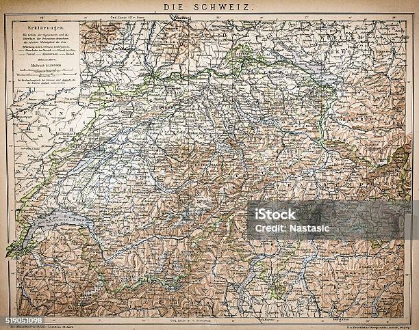 Antique Map Of Switzerland Stock Illustration - Download Image Now - Map, Switzerland, Geneva - Switzerland