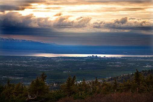Anchorage Alaska at Sunset from top of Flattop Mountain