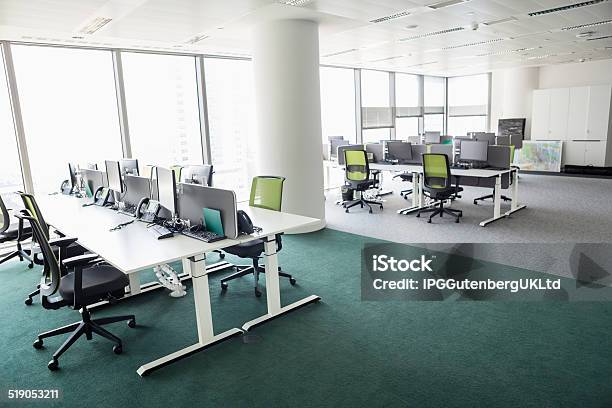 View Of Empty Office Stock Photo - Download Image Now - Hot Desking, Absence, Architecture