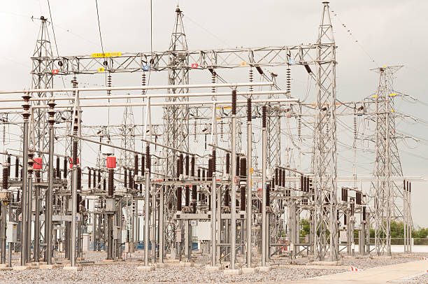 istock Power plant - transformation station. Multitude of cables and wi 519053879