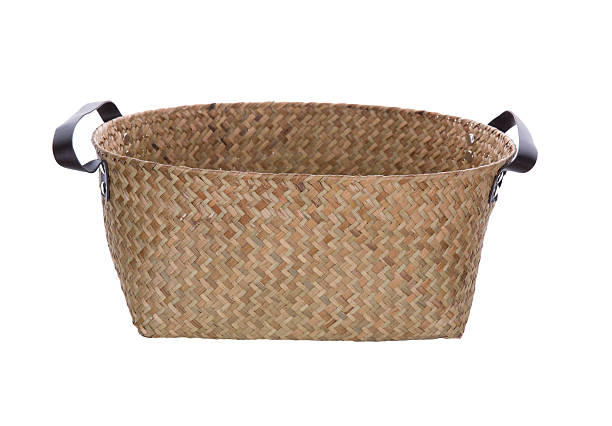 istock empty Brown white wicker willow wooden basket on white background-Stock Image 519075303