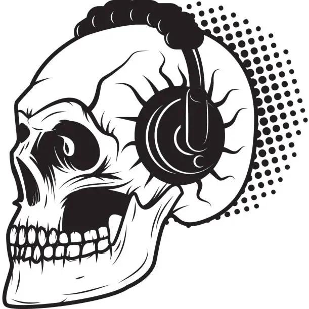 Vector illustration of Skull in headphones.