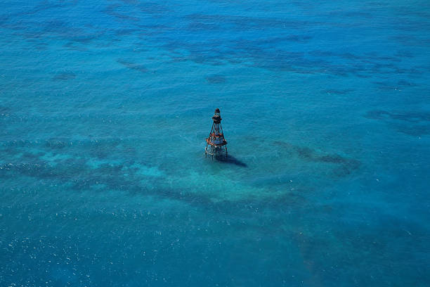 Aerial shot of Fowey Rocks Light stock photo