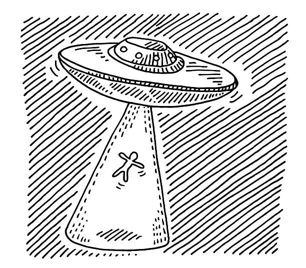 Vector illustration of UFO Kidnapping Person Ray Of Light Drawing