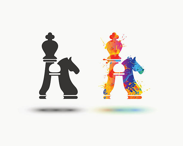 Vector chess icon chess icon. Vector watercolor splash paint icon black knight stock illustrations