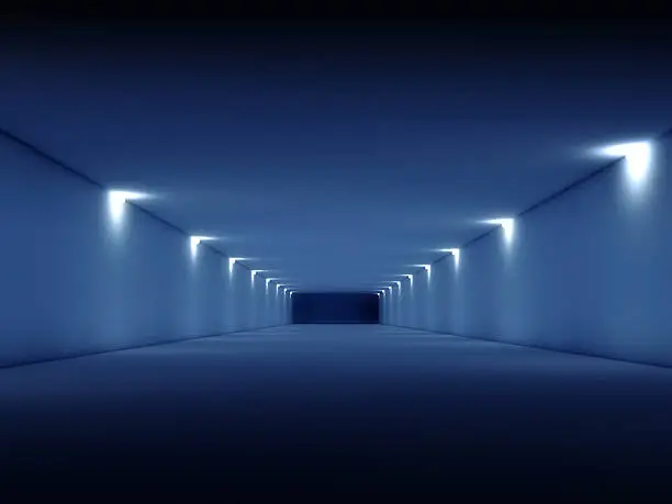 Photo of Abstract long dark empty tunnel interior 3d