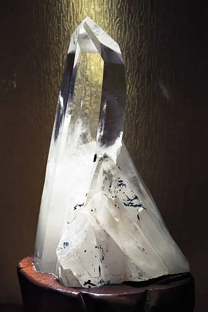 Closeup photo of natural transparent quartz crystal cluster
