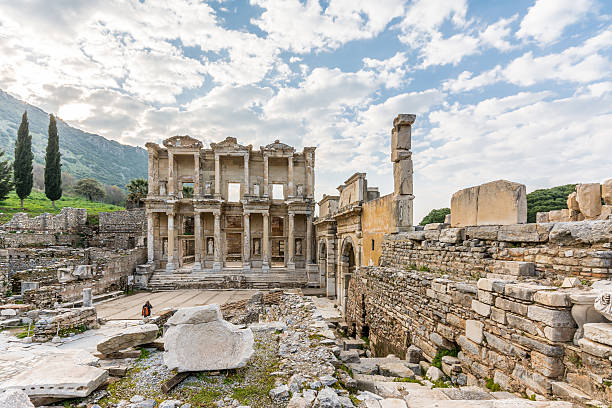 Celsus Library ( Celcius Library) of Ephesus Ancient City This library is one of the most beautiful structures in Ephesus. celsus library photos stock pictures, royalty-free photos & images