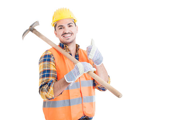 istock Handsome engineer showing thumb up or like gesture holding shove 519086766